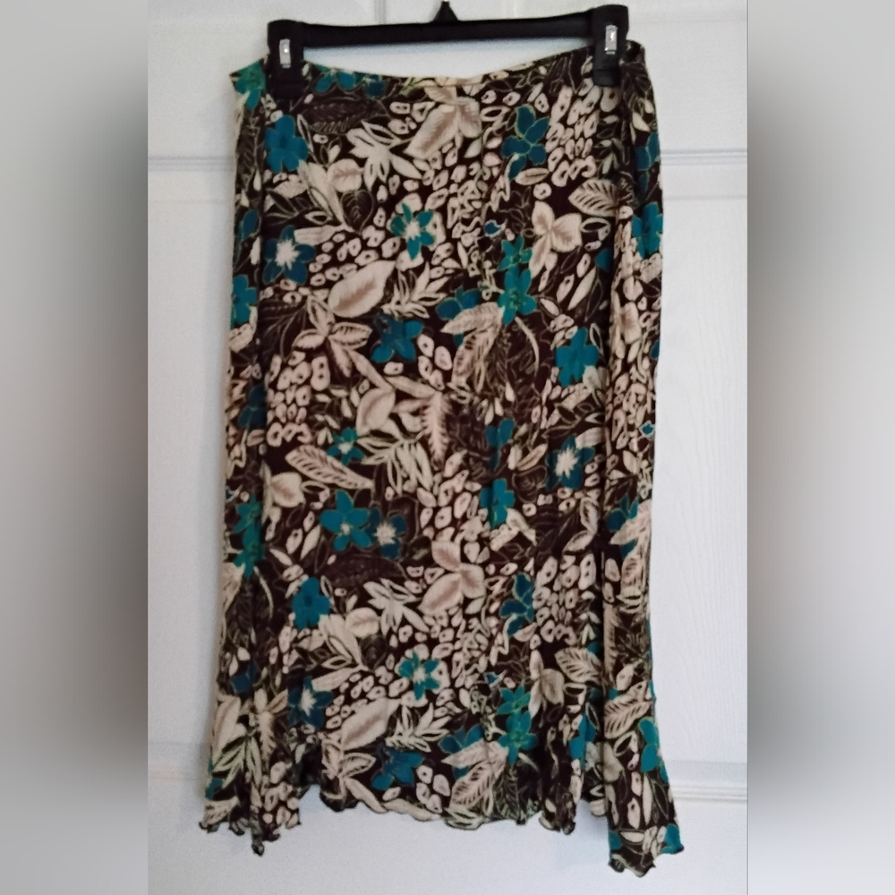 Vtg FQT F1oral Teal and Cream Women's Skirt